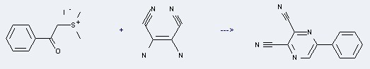 2,3-Dicyano-5-phenylpyrazine can be prepared by diaminomaleonitrile and phenacyldimethylsulfonium iodide with heating.